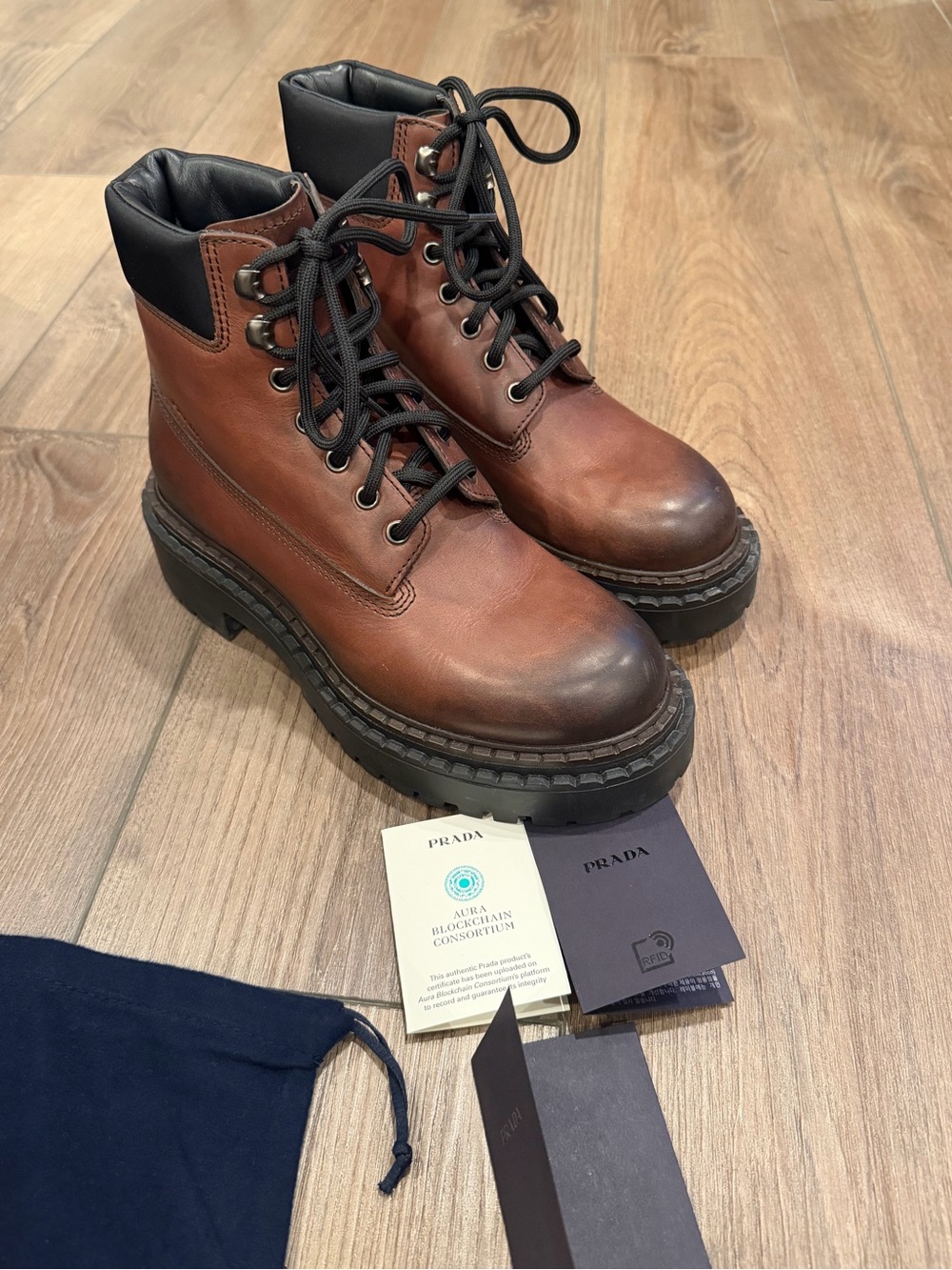 Prada Men’s Brown Leather Lace-Up Boots